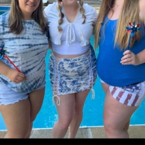 White & Blue Lace Up Skirt with lace up sides adjustable size L - Picture 10 of 10